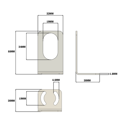 66-218-3 MODULAR SOLUTIONS ALUMINUM BRACKET<BR>30 SERIES 18MM SENSOR HOLDING